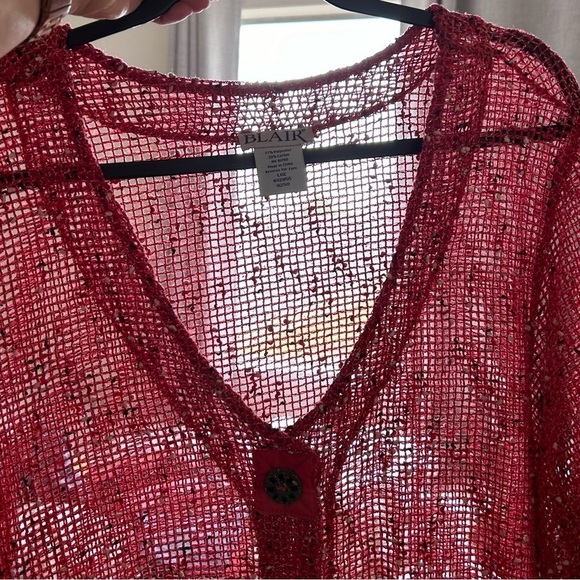 BLAIR Women’s Net Crochet Top Large Red See Through Boho Cover Up Beach Vacation - Picture 12 of 13